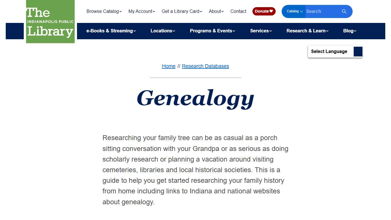 Genealogy Indianapolis Public Library